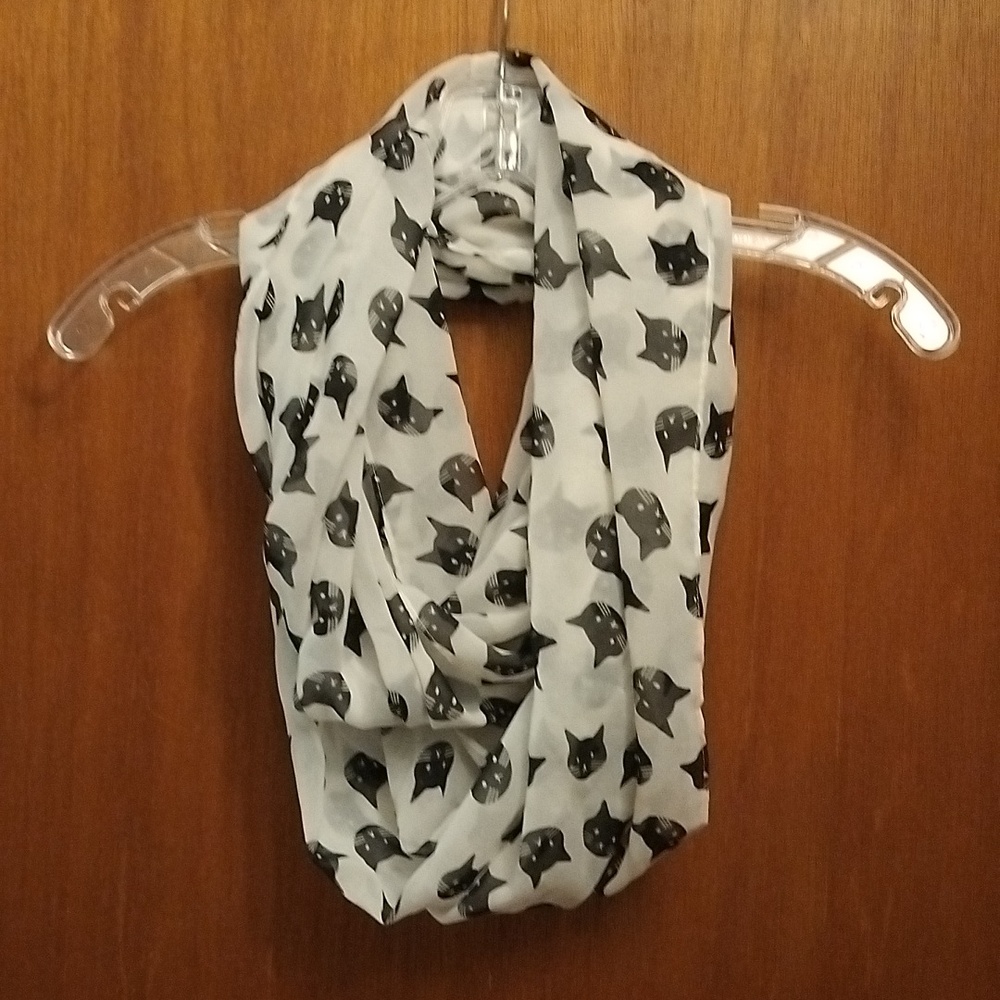 Black and White Cat Print Infinity Scarf